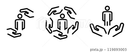 hand protect people logo icon set collection line stroke design symbol of life insurance protection donation or charity by community hand protect people logo icon set collection line stroke design symbol of life insurance protection donation or charity by community 119893003