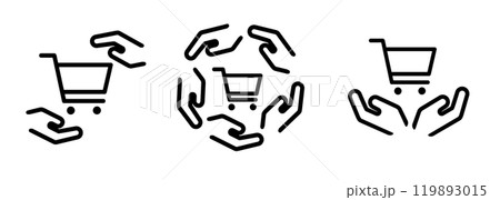 shopping cart with hands protect handling take care logo icon set collection line stroke design symbol of secure transaction protection and guarantee safe safety 119893015