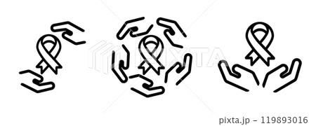 Hand palm protect ribbon together logo icon set collection line stroke design symbol of solidarity organization foundation to support awareness disease cancer Hand palm protect ribbon together logo icon set collection line stroke design symbol of solidarity organization foundation to support awareness disease cancer 119893016