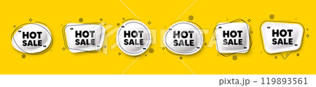 Hot Sale tag. Speech bubble 3d icons set. Special offer price sign. Advertising Discounts symbol. Hot sale chat talk message. Speech bubble banners with comma. Text balloons. Vector 119893561