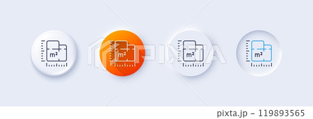 Floor plan line icon. Neumorphic, Orange gradient, 3d pin buttons. Room dimension sign. House area measurement symbol. Line icons. Neumorphic buttons with outline signs. Vector 119893565