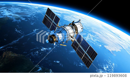 地球を周回する人工衛星のイメージ 119893608