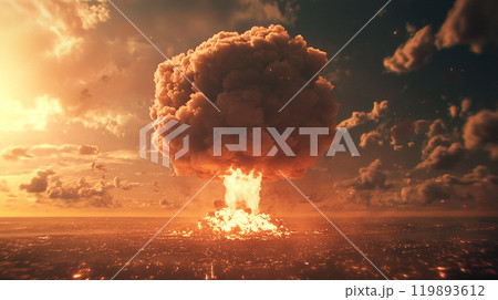 爆発的なキノコ雲が上がる迫力のシーン 119893612