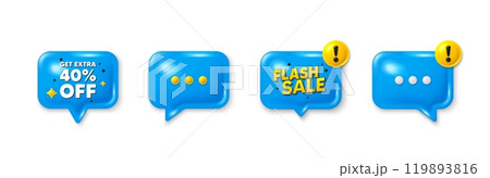 Offer speech bubble 3d icons. Get Extra 40 percent off Sale. Discount offer price sign. Special offer symbol. Save 40 percentages. Extra discount chat offer. Flash sale, danger alert. Vector Offer speech bubble 3d icons. Get Extra 40 percent off Sale. Discount offer price sign. Special offer symbol. Save 40 percentages. Extra discount chat offer. Flash sale, danger alert. Vector 119893816