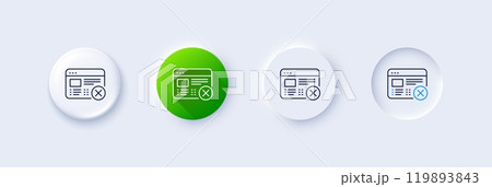 Reject web page line icon. Neumorphic, Green gradient, 3d pin buttons. No internet sign. Delete browser. Line icons. Neumorphic buttons with outline signs. Vector Reject web page line icon. Neumorphic, Green gradient, 3d pin buttons. No internet sign. Delete browser. Line icons. Neumorphic buttons with outline signs. Vector 119893843