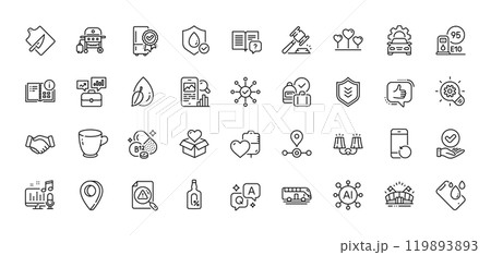 Water drop, Podcast and Business portfolio line icons pack. AI, Question and Answer, Map pin icons. Gas grill, Sconce light, Car service web icon. Like, Blood, Handshake pictogram. Vector 119893893