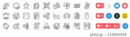 Mental health, Chemistry lab and Copyright laptop line icons pack. Social media icons. Magnesium mineral, Water splash, Timer web icon. Qr code, Vaccination schedule, Gears pictogram. Vector 119893894
