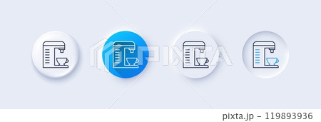 Coffee machine line icon. Neumorphic, Blue gradient, 3d pin buttons. Hot drink sign. Fresh beverage symbol. Line icons. Neumorphic buttons with outline signs. Vector 119893936