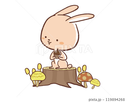 ドングリを持って座るウサギのイラスト 119894268