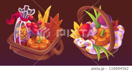 Autumn fruit and vegetable basket isolated vector Autumn fruit and vegetable basket isolated vector 119894562