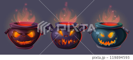 Magic witch cauldron with spooky fire face vector Magic witch cauldron with spooky fire face vector 119894593