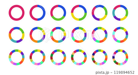 Circular chart with segments. Wheel division into fractions, circular shape sectors. Vector infographic Circular chart with segments. Wheel division into fractions, circular shape sectors. Vector infographic 119894652