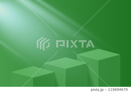 Abstract 3D green podium background. Modern minimalist mockup for product display presentation. Realistic green cylinder pedestal podium. 119894679