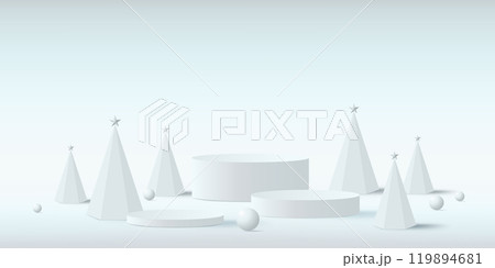 Happy new year and Merry Christmas background. Minimal 3D podium and Christmas decoration. 119894681