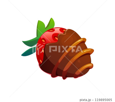 Valentine candy of strawberry in chocolate for love holiday sweets and confectionery, vector icon. Valentine day cartoon dessert candy of strawberry berry in chocolate glazing with toffee caramel Valentine candy of strawberry in chocolate for love holiday sweets and confectionery, vector icon. Valentine day cartoon dessert candy of strawberry berry in chocolate glazing with toffee caramel 119895005