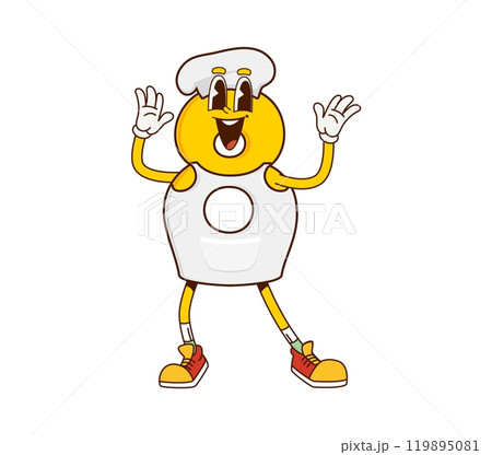 Cartoon math number eight chef groovy character with a taste for education. Isolated vector funny yellow digit 8 personage, donning a toque hat apron and sneakers, adds flavor to mathematics recipes Cartoon math number eight chef groovy character with a taste for education. Isolated vector funny yellow digit 8 personage, donning a toque hat apron and sneakers, adds flavor to mathematics recipes 119895081