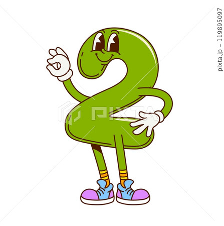 Groovy math number two character in retro cartoon with funny face, vector comic emoji. Groovy number 2 two numeral with ok sign gesture and funky happy smile for mathematics retro cartoon character Groovy math number two character in retro cartoon with funny face, vector comic emoji. Groovy number 2 two numeral with ok sign gesture and funky happy smile for mathematics retro cartoon character 119895097