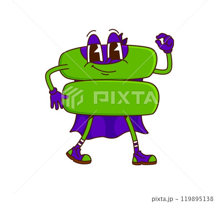 Cartoon math equals symbol superhero character. Isolated vector mathematics sign. Funny and quirky school educational super hero personage in mask and cape with cute smiling face and retro comic vibe 119895138
