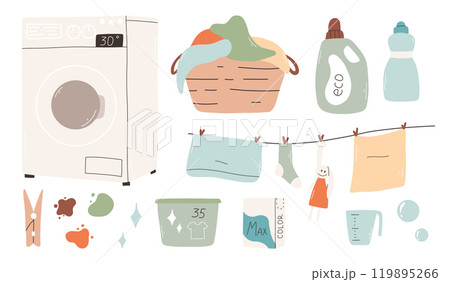 Set of elements for washing. Laundry collection. Vector illustration. 119895266