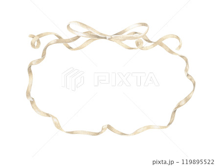 A soft pastel watercolor card design featuring a delicate ribbon and bow in an elegant oval shape. This hand drawn vintage illustration in neutral beige tones, perfect for weddings invitations A soft pastel watercolor card design featuring a delicate ribbon and bow in an elegant oval shape. This hand drawn vintage illustration in neutral beige tones, perfect for weddings invitations 119895522