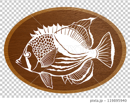 Wood painting cut-out illustration of a black-spotted butterflyfish Wood painting cut-out illustration of a black-spotted butterflyfish 119895940