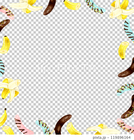 Chocolate banana frame Hand-drawn watercolor illustration background material for cooking and food 119896164
