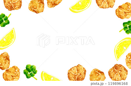 からあげ・レモン・パセリのフレーム 料理・食べ物の手描き水彩イラスト背景素材 からあげ・レモン・パセリのフレーム 料理・食べ物の手描き水彩イラスト背景素材 119896168