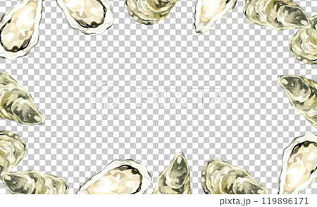 牡蠣のフレーム　料理・食べ物の手描き水彩イラスト背景素材 119896171