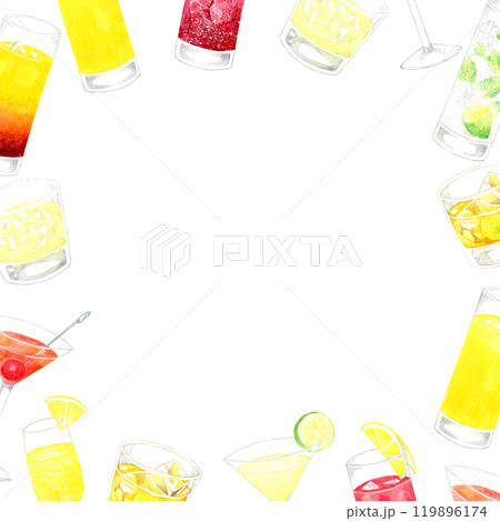 カクテル・お酒のフレーム　手描き水彩イラスト背景素材 119896174