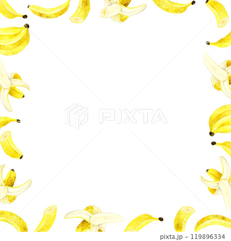 バナナのフレーム　フルーツの手描き水彩イラスト背景素材 119896334