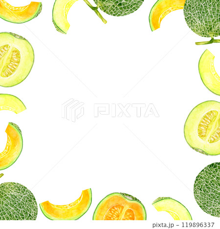 メロンのフレーム 野菜・フルーツの手描き水彩イラスト背景素材 メロンのフレーム 野菜・フルーツの手描き水彩イラスト背景素材 119896337