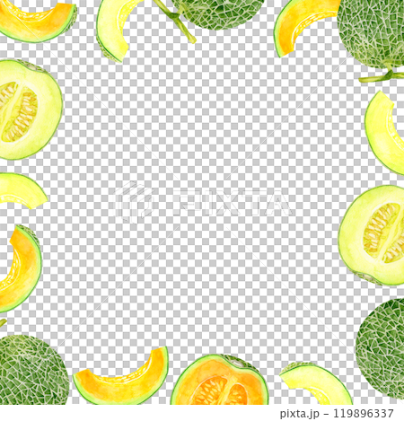 メロンのフレーム 野菜・フルーツの手描き水彩イラスト背景素材 メロンのフレーム 野菜・フルーツの手描き水彩イラスト背景素材 119896337