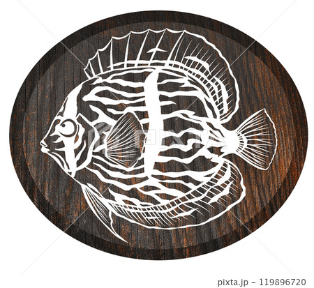 オシャレな観賞魚ディスカスの切り絵イラスト 119896720