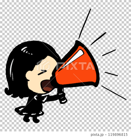 Speak loud icon illustration, little girl and red speaker isolated, shout out loud 119896815