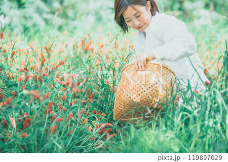 ストロベリーキャンドルを摘む女性 119897029