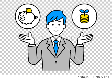 A man in a suit proposing savings or investment A man in a suit proposing savings or investment 119897163