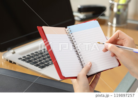Businesswoman taking notes in agenda 119897257