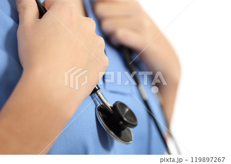 Close up of a nurse hands with stethoscope 119897267