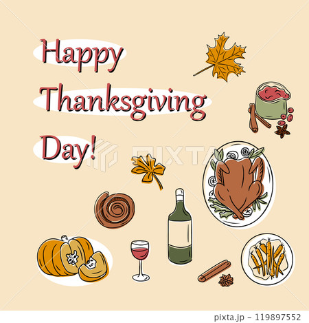 Thanksgiving colorful doodles greeting banner Thanksgiving colorful doodles greeting banner 119897552