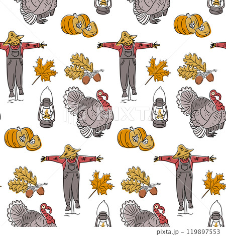 Seamless Thanksgiving pattern with scarecrows Seamless Thanksgiving pattern with scarecrows 119897553