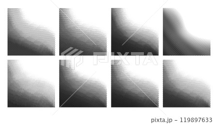 Halftone gradient pattern gradation backgrounds with half tone dots, abstract vector. Halftone pattern backgrounds with diagonal waves or wavy dots gradation from corners with grainy monochrome effect Halftone gradient pattern gradation backgrounds with half tone dots, abstract vector. Halftone pattern backgrounds with diagonal waves or wavy dots gradation from corners with grainy monochrome effect 119897633