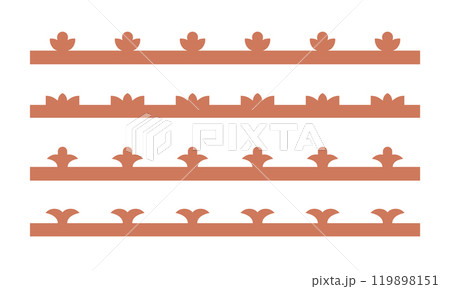 Minimalist arabic abstract border set. Simple boho roof shapes. Moroccan tulip floral pattern. Simple vector flower illustrations. 119898151