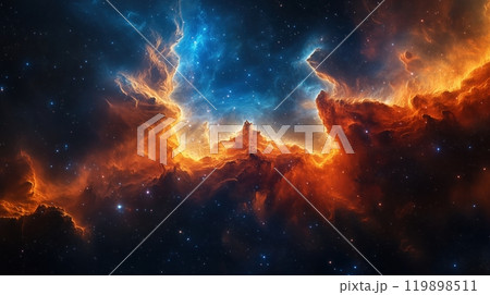 A breathtaking abstract visualization of a nebula with swirling colors and celestial bodies, evoking a sense of cosmic grandeur and wonder 119898511