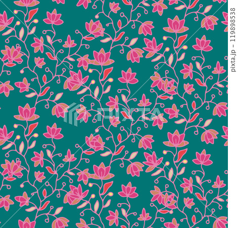 Floral Vines Seamless Pattern Teal 119898538
