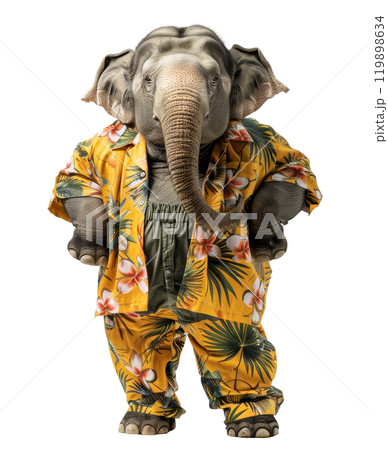 Elephant in a Hawaiian shirt and yellow pants. (Transparent background .png) 119898634