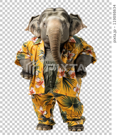 Elephant in a Hawaiian shirt and yellow pants. (Transparent background .png) 119898634