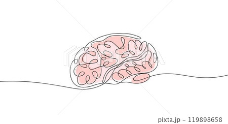 Continuous line drawing of human brain. Minimalist black linear sketch isolated on white background. Hand drawn vector illustration. Continuous line drawing of human brain. Minimalist black linear sketch isolated on white background. Hand drawn vector illustration. 119898658