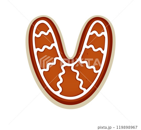 Christmas cookie font, letter V gingerbread biscuit typeface for Xmas bakery, vector type. Christmas font alphabet of gingerbread cookie as letter V for winter holiday greeting text typeface Christmas cookie font, letter V gingerbread biscuit typeface for Xmas bakery, vector type. Christmas font alphabet of gingerbread cookie as letter V for winter holiday greeting text typeface 119898967