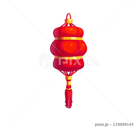 Cartoon Chinese festival red lantern, Asian Chinatown lamp. Traditional festival or Chinatown decoration with gold accents and a tassel at the bottom, symbolizing cultural celebrations and heritage 119899143