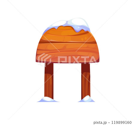 Wooden sign board with snow, winter Christmas North Pole directional billboard. Isolated cartoon vector signboard with two vertical posts and rounded top covered in snow, features rustic wood texture Wooden sign board with snow, winter Christmas North Pole directional billboard. Isolated cartoon vector signboard with two vertical posts and rounded top covered in snow, features rustic wood texture 119899160
